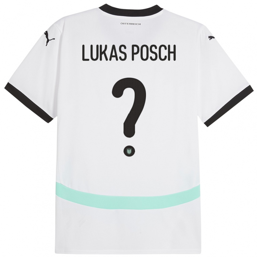 Kandiny Gyermek Ausztria Lukas Posch #0 Fehér Idegenbeli Jersey 24-26 Mez Póló Ing