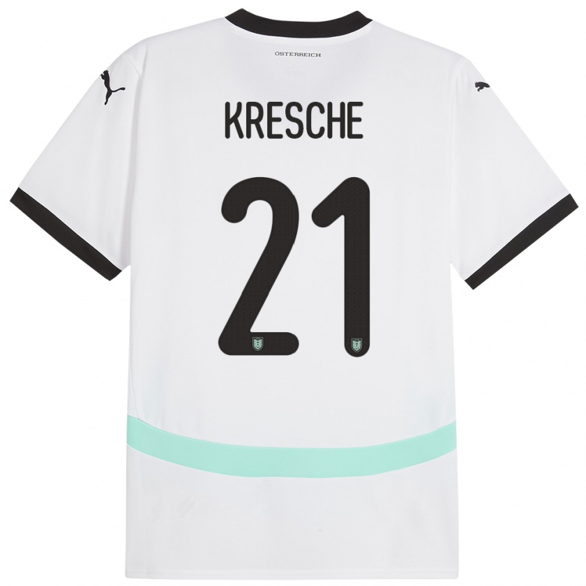 Kandiny Gyermek Ausztria Isabella Kresche #21 Fehér Idegenbeli Jersey 24-26 Mez Póló Ing