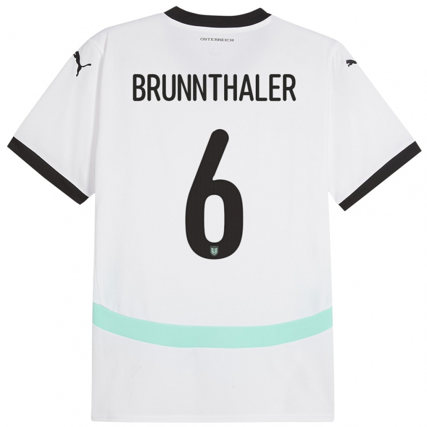 Kandiny Gyermek Ausztria Melanie Brunnthaler #6 Fehér Idegenbeli Jersey 24-26 Mez Póló Ing