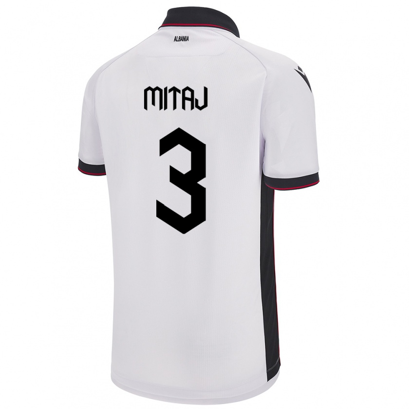 Kandiny Gyermek Albania Mario Mitaj #3 Fehér Idegenbeli Jersey 24-26 Mez Póló Ing