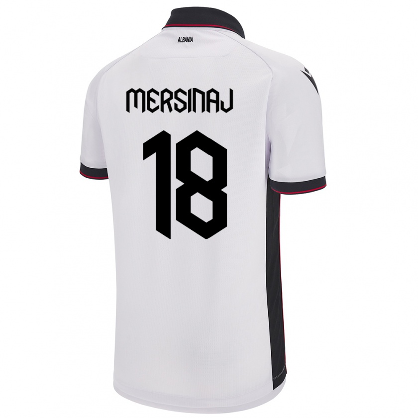 Kandiny Gyermek Albania Jon Mersinaj #18 Fehér Idegenbeli Jersey 24-26 Mez Póló Ing