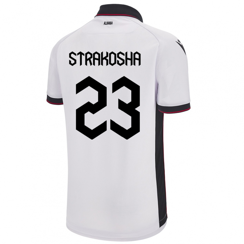 Kandiny Gyermek Albania Thomas Strakosha #23 Fehér Idegenbeli Jersey 24-26 Mez Póló Ing