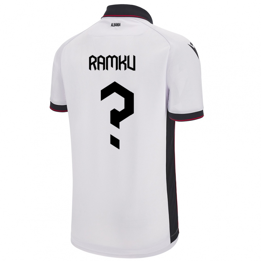 Kandiny Gyermek Albania Alex Ramku #0 Fehér Idegenbeli Jersey 24-26 Mez Póló Ing