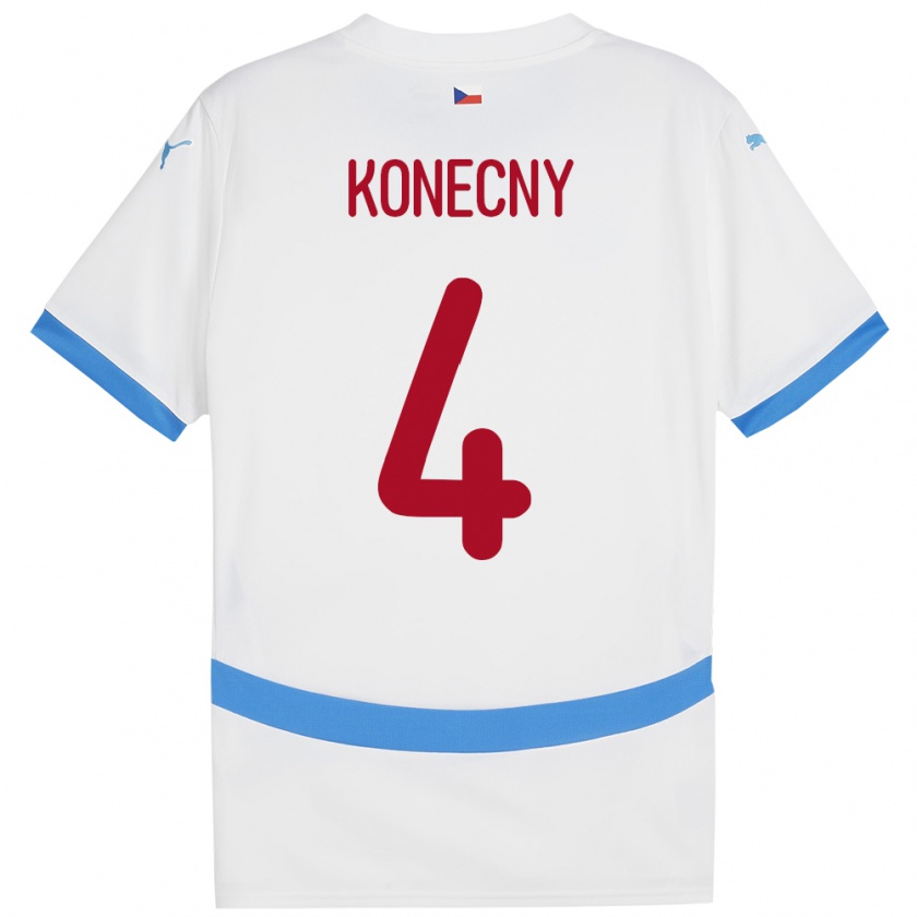 Kandiny Gyermek Csehország Mikulas Konecny #4 Fehér Idegenbeli Jersey 24-26 Mez Póló Ing