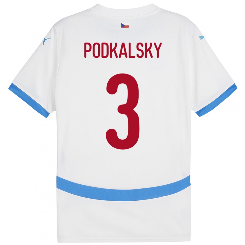 Kandiny Gyermek Csehország Jakub Podkalsky #3 Fehér Idegenbeli Jersey 24-26 Mez Póló Ing