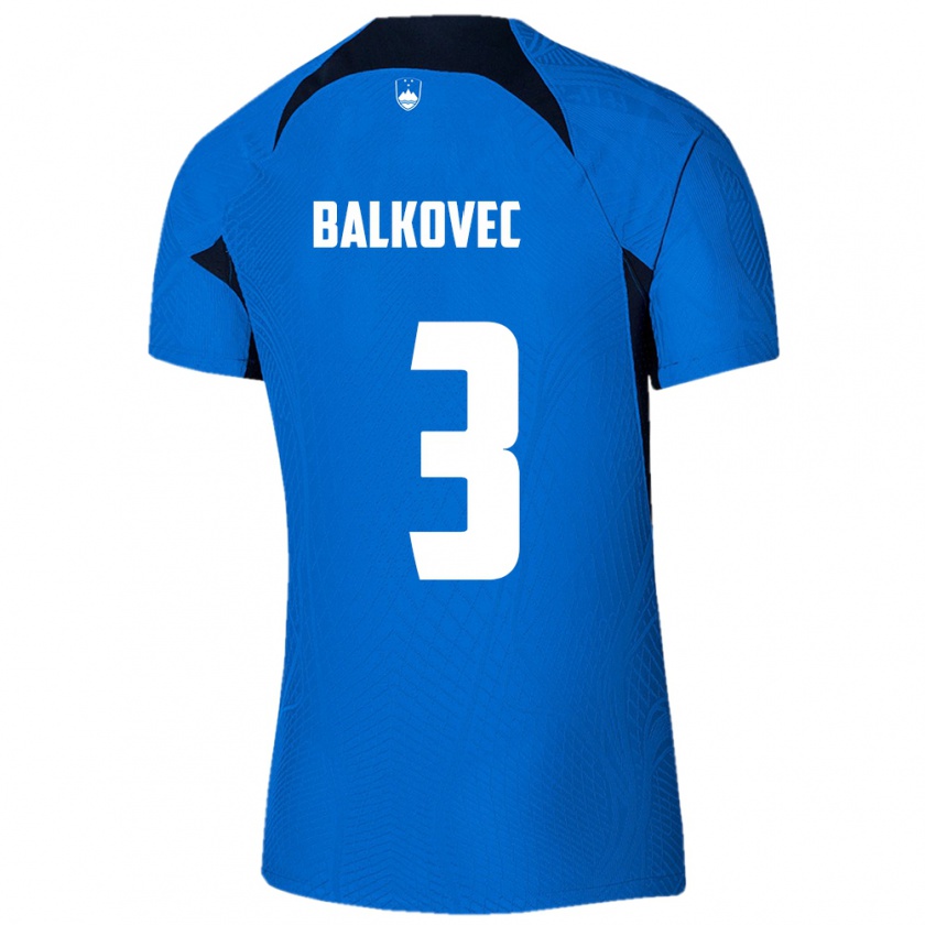 Kandiny Gyermek Szlovénia Jure Balkovec #3 Kék Idegenbeli Jersey 24-26 Mez Póló Ing