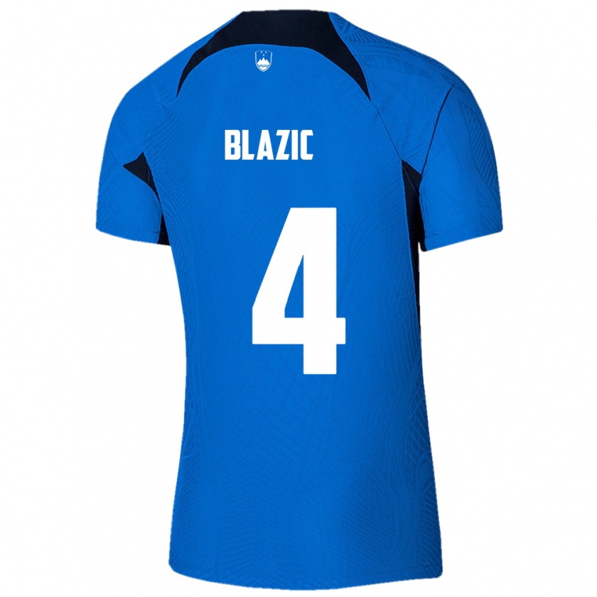 Kandiny Gyermek Szlovénia Miha Blazic #4 Kék Idegenbeli Jersey 24-26 Mez Póló Ing