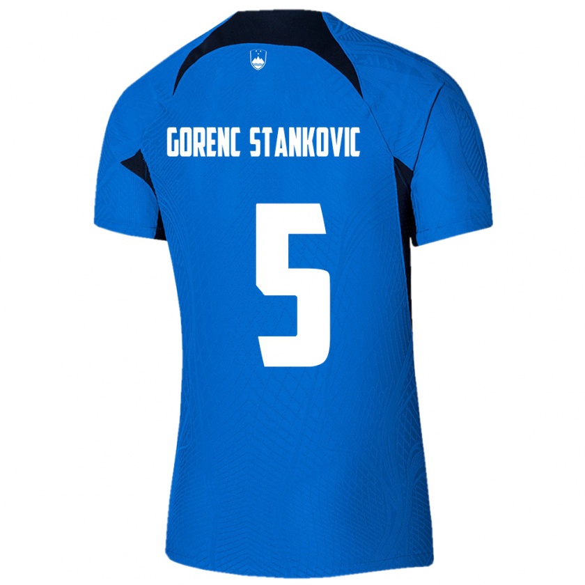 Kandiny Gyermek Szlovénia Jon Gorenc Stankovic #5 Kék Idegenbeli Jersey 24-26 Mez Póló Ing