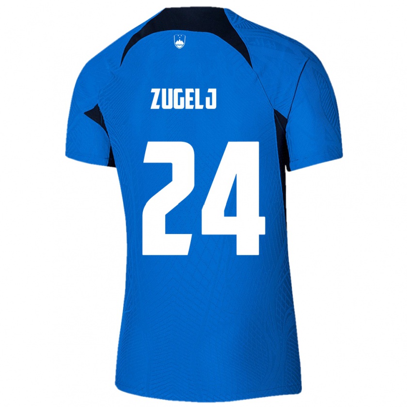 Kandiny Gyermek Szlovénia Nino Zugelj #24 Kék Idegenbeli Jersey 24-26 Mez Póló Ing