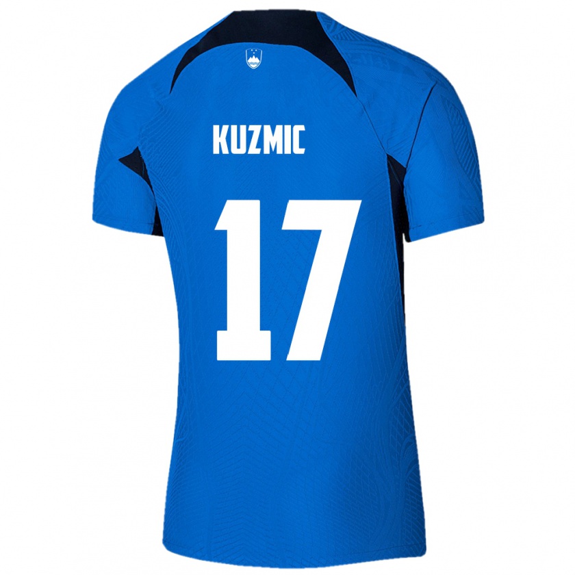 Kandiny Gyermek Szlovénia Srdjan Kuzmic #17 Kék Idegenbeli Jersey 24-26 Mez Póló Ing