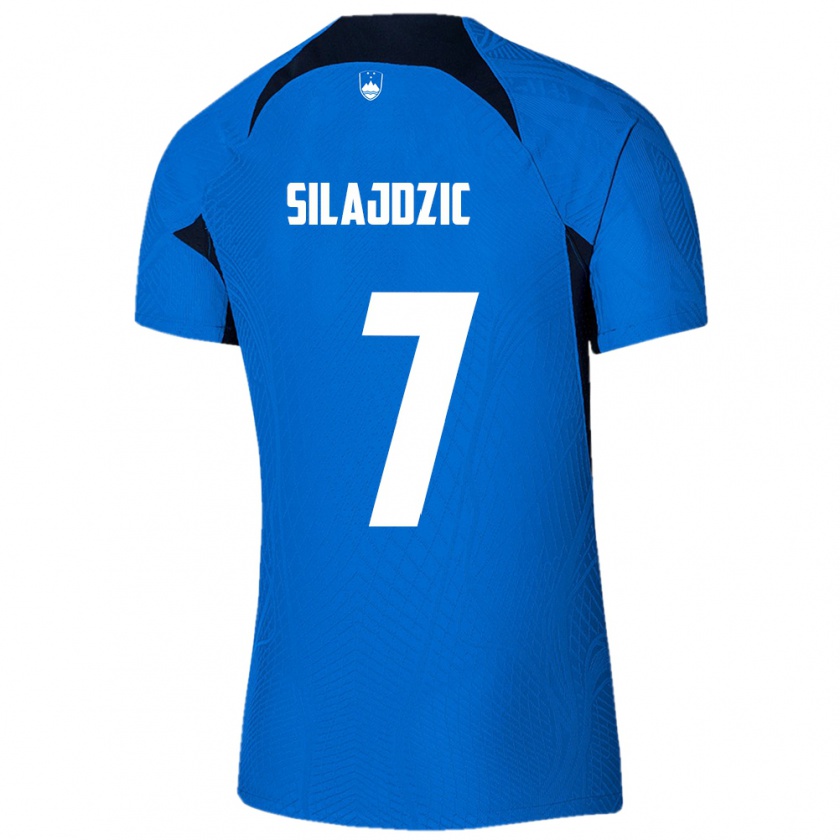 Kandiny Gyermek Szlovénia Riad Silajdzic #7 Kék Idegenbeli Jersey 24-26 Mez Póló Ing