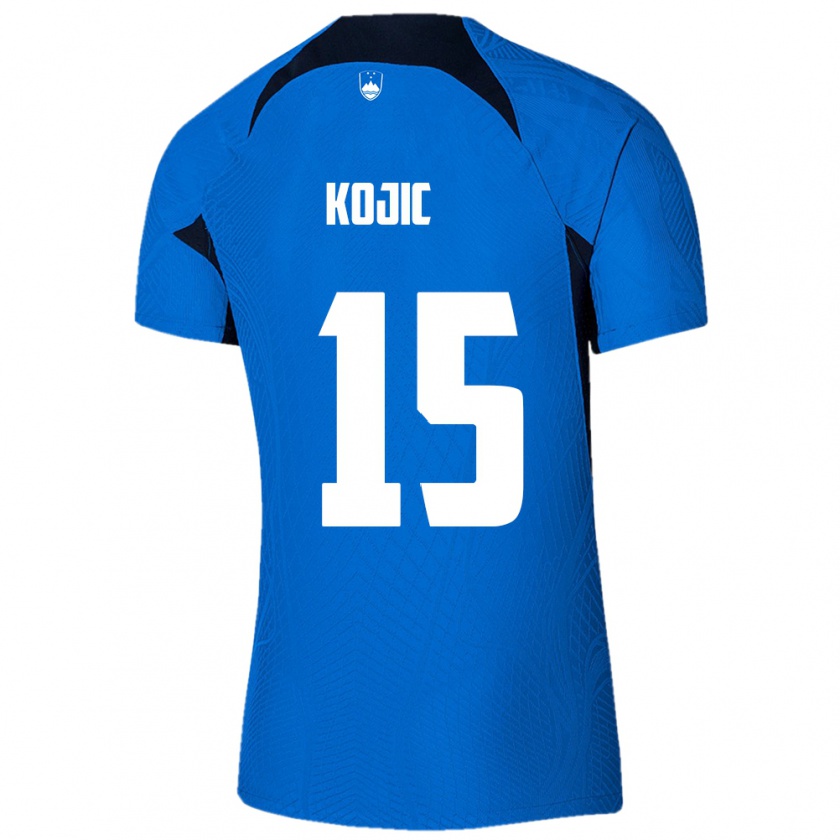 Kandiny Gyermek Szlovénia Dino Kojic #15 Kék Idegenbeli Jersey 24-26 Mez Póló Ing