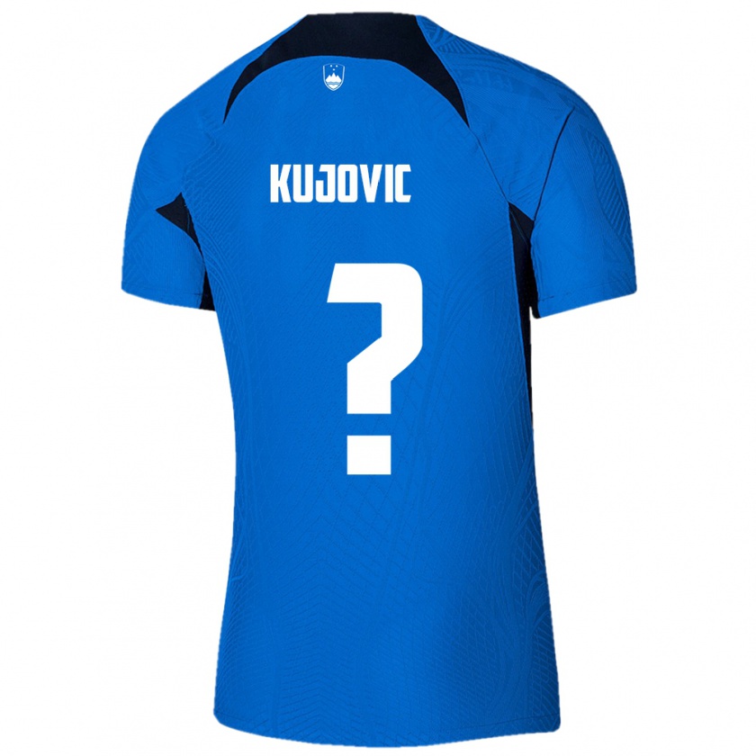 Kandiny Gyermek Szlovénia Tian Kujovic #0 Kék Idegenbeli Jersey 24-26 Mez Póló Ing