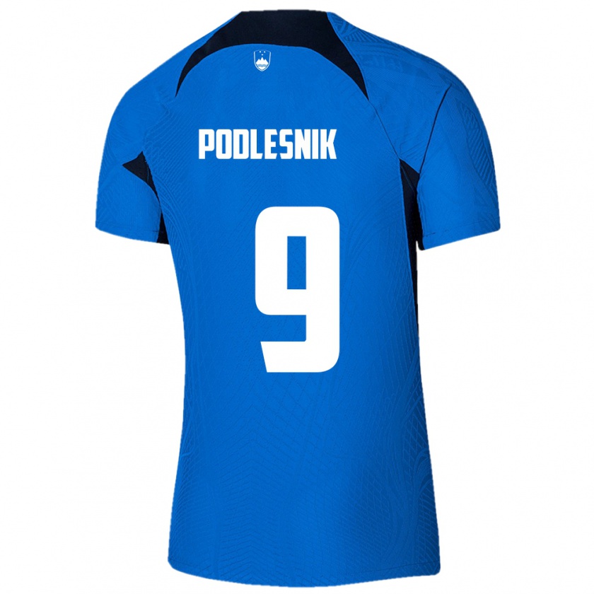 Kandiny Gyermek Szlovénia Nik Podlesnik #9 Kék Idegenbeli Jersey 24-26 Mez Póló Ing