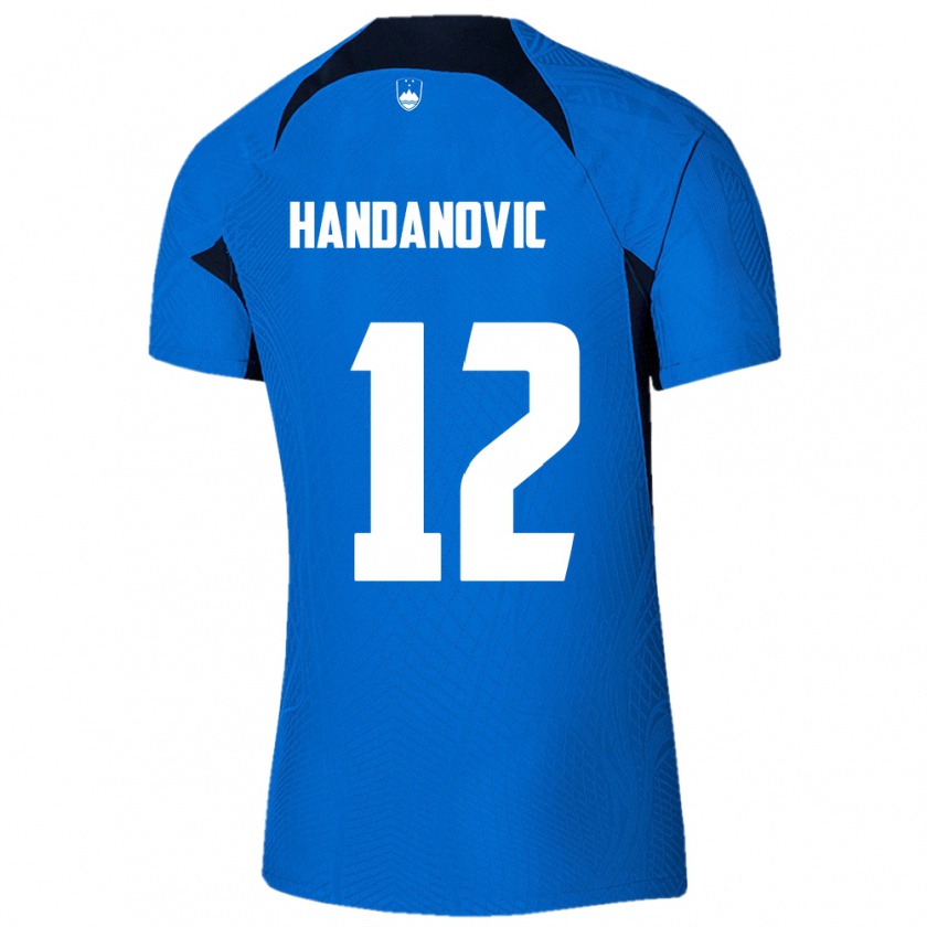 Kandiny Gyermek Szlovénia Tanej Handanovic #12 Kék Idegenbeli Jersey 24-26 Mez Póló Ing