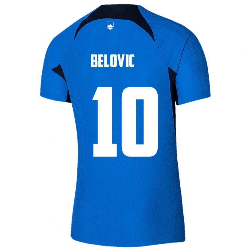 Kandiny Gyermek Szlovénia Nik Belovic #10 Kék Idegenbeli Jersey 24-26 Mez Póló Ing