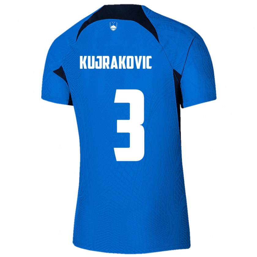 Kandiny Gyermek Szlovénia Minel Kujrakovic #3 Kék Idegenbeli Jersey 24-26 Mez Póló Ing