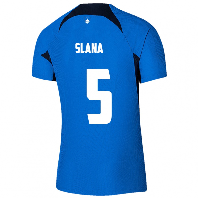 Kandiny Gyermek Szlovénia Filip Slana #5 Kék Idegenbeli Jersey 24-26 Mez Póló Ing