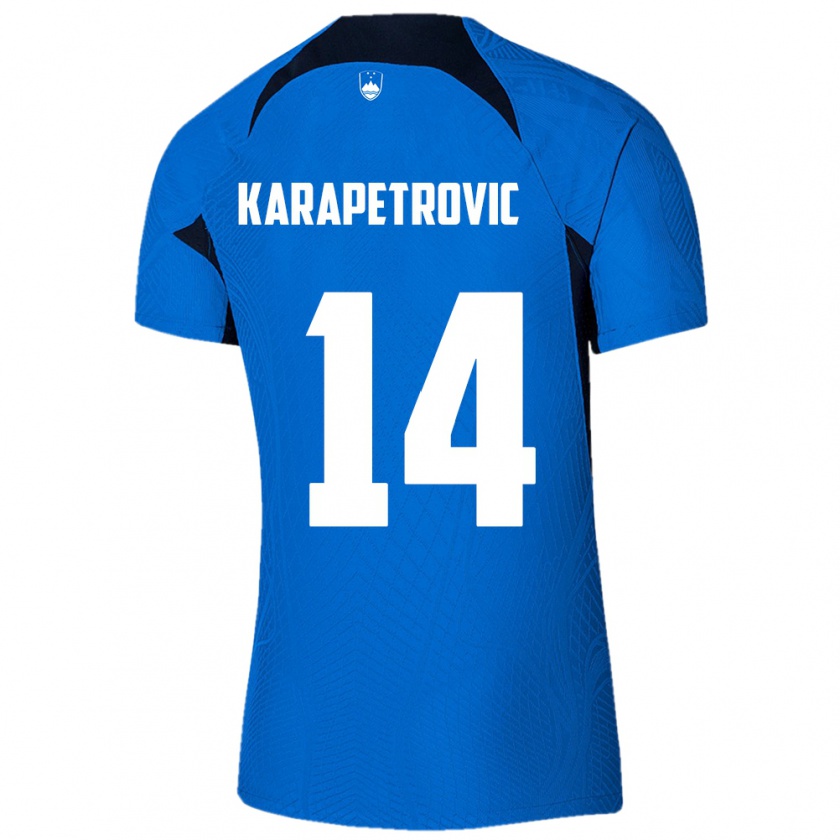 Kandiny Gyermek Szlovénia Luka Karapetrovic #14 Kék Idegenbeli Jersey 24-26 Mez Póló Ing