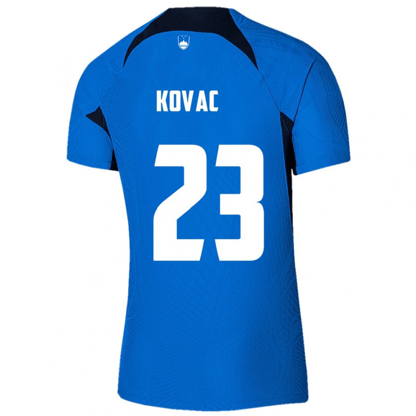 Kandiny Gyermek Szlovénia Blaz Kovac #23 Kék Idegenbeli Jersey 24-26 Mez Póló Ing