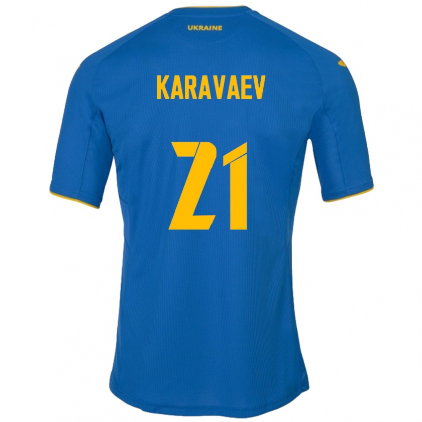 Kandiny Gyermek Ukrajna Oleksandr Karavaev #21 Kék Idegenbeli Jersey 24-26 Mez Póló Ing