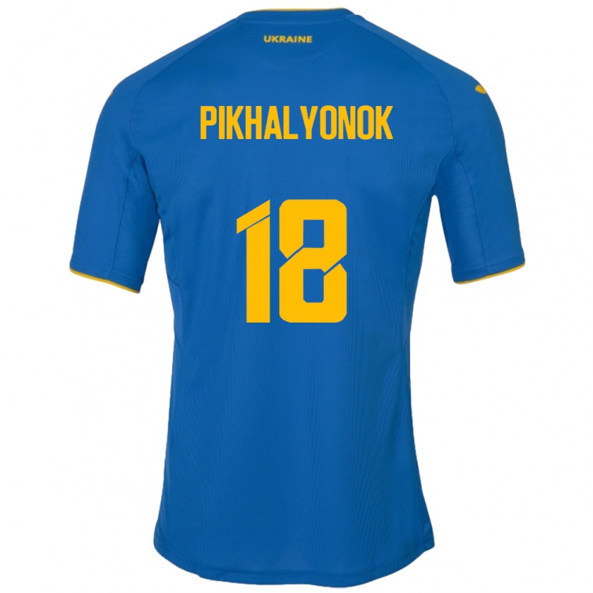 Kandiny Gyermek Ukrajna Oleksandr Pikhalyonok #18 Kék Idegenbeli Jersey 24-26 Mez Póló Ing