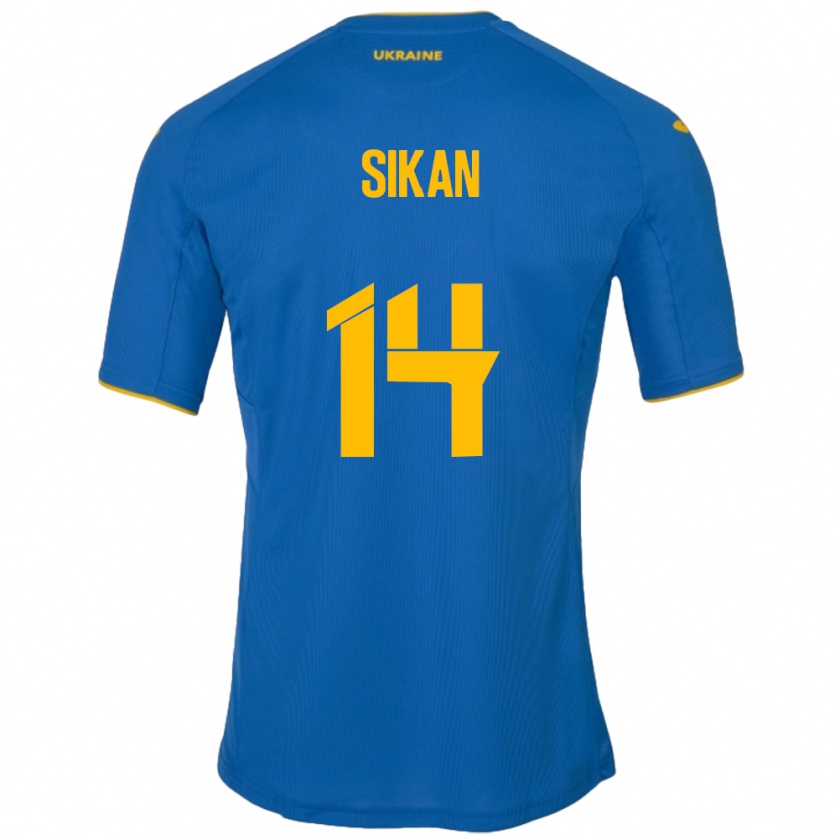 Kandiny Gyermek Ukrajna Danylo Sikan #14 Kék Idegenbeli Jersey 24-26 Mez Póló Ing