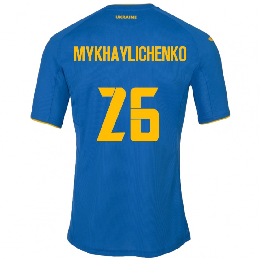 Kandiny Gyermek Ukrajna Bogdan Mykhaylichenko #26 Kék Idegenbeli Jersey 24-26 Mez Póló Ing