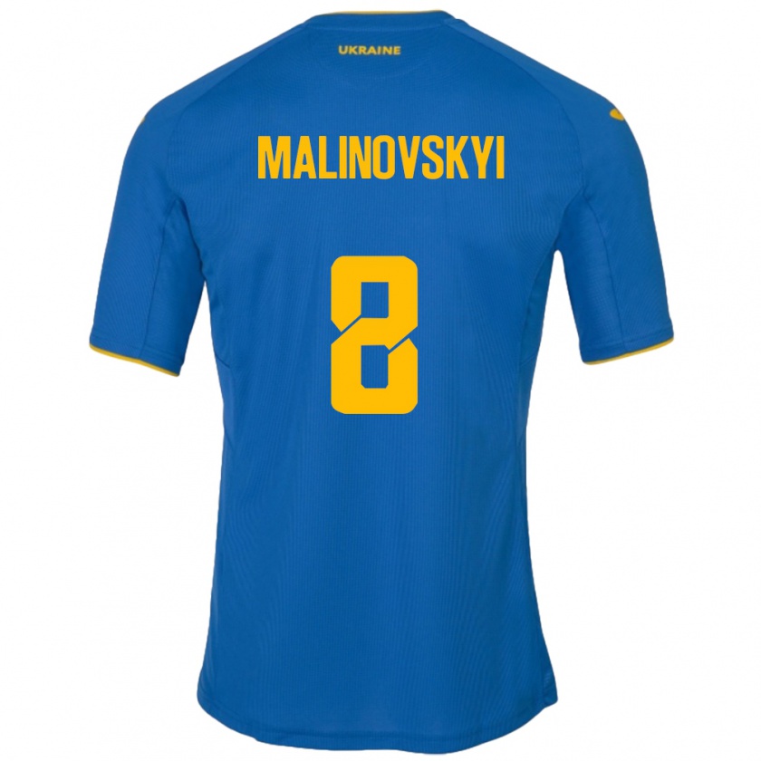 Kandiny Gyermek Ukrajna Ruslan Malinovskyi #8 Kék Idegenbeli Jersey 24-26 Mez Póló Ing