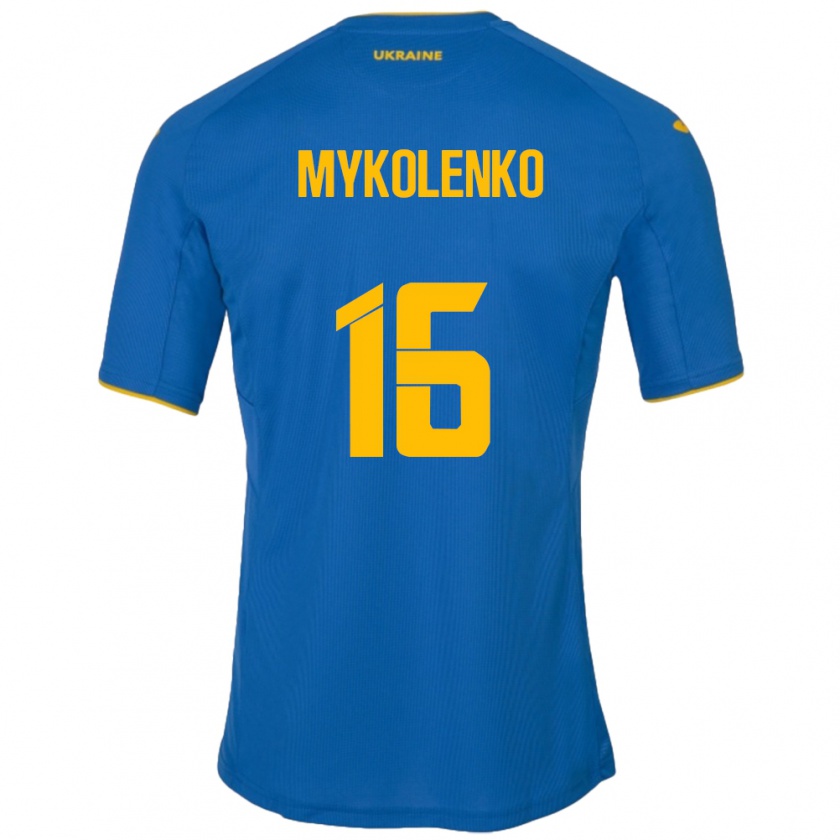 Kandiny Gyermek Ukrajna Vitaliy Mykolenko #16 Kék Idegenbeli Jersey 24-26 Mez Póló Ing