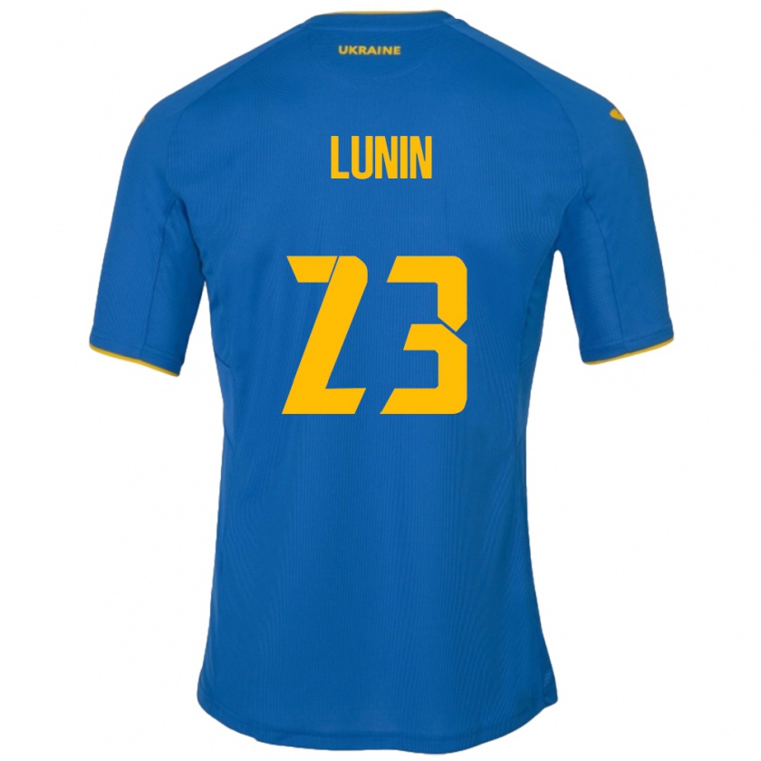 Kandiny Gyermek Ukrajna Andriy Lunin #23 Kék Idegenbeli Jersey 24-26 Mez Póló Ing