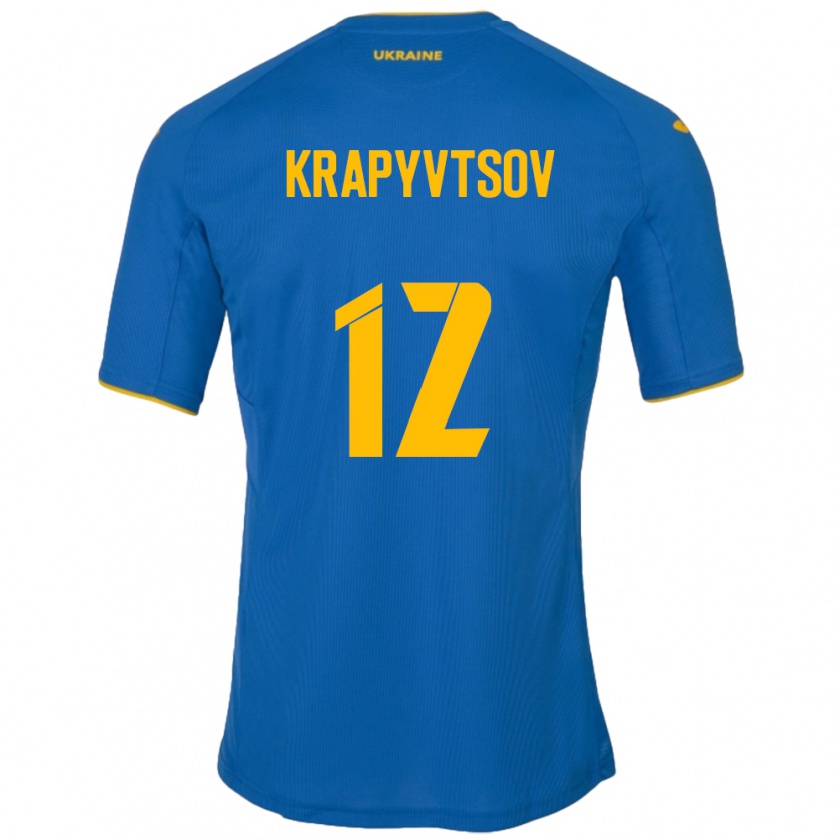 Kandiny Gyermek Ukrajna Vladyslav Krapyvtsov #12 Kék Idegenbeli Jersey 24-26 Mez Póló Ing