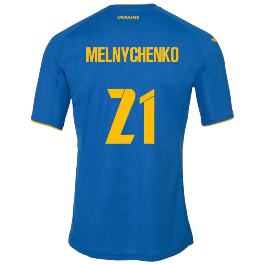 Kandiny Gyermek Ukrajna Maksym Melnychenko #21 Kék Idegenbeli Jersey 24-26 Mez Póló Ing