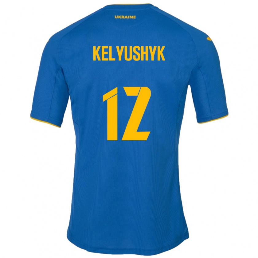 Kandiny Gyermek Ukrajna Darya Kelyushyk #12 Kék Idegenbeli Jersey 24-26 Mez Póló Ing