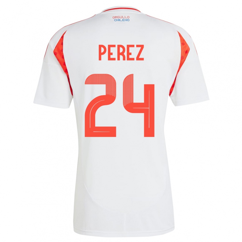 Kandiny Gyermek Chile César Pérez #24 Fehér Idegenbeli Jersey 24-26 Mez Póló Ing