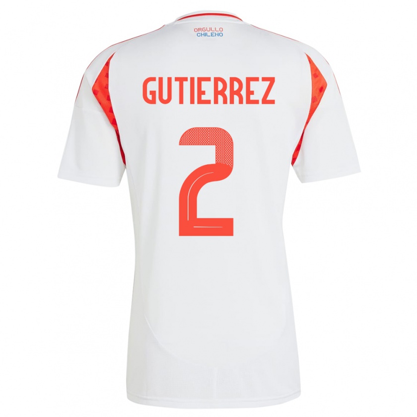 Kandiny Gyermek Chile Joaquín Gutiérrez #2 Fehér Idegenbeli Jersey 24-26 Mez Póló Ing