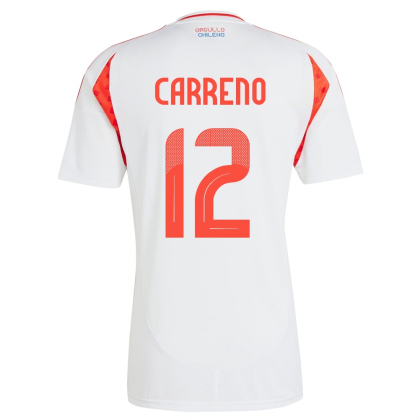 Kandiny Gyermek Chile Diego Carreño #12 Fehér Idegenbeli Jersey 24-26 Mez Póló Ing