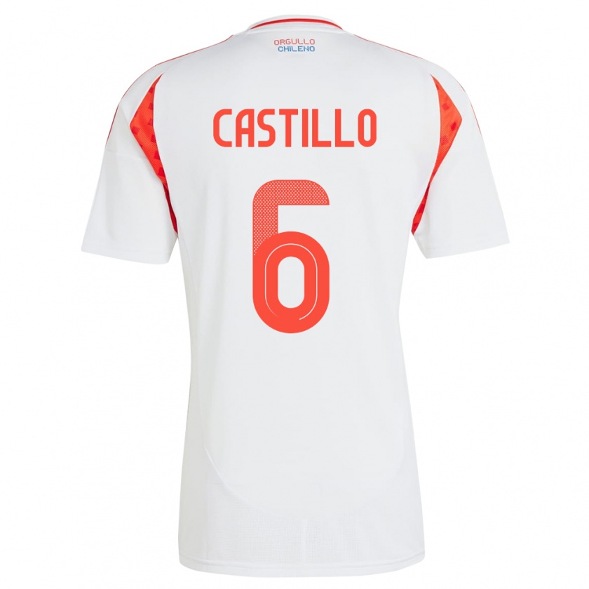 Kandiny Gyermek Chile Cristóbal Castillo #6 Fehér Idegenbeli Jersey 24-26 Mez Póló Ing