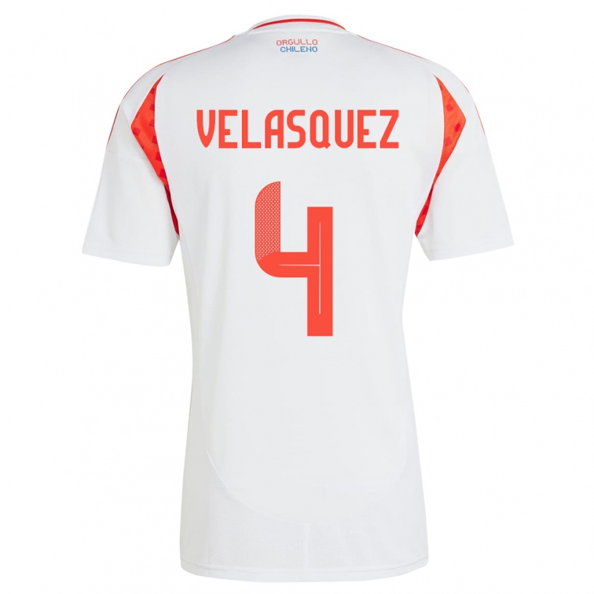 Kandiny Gyermek Chile Lucas Velásquez #4 Fehér Idegenbeli Jersey 24-26 Mez Póló Ing