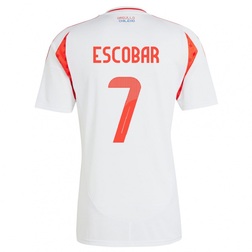 Kandiny Gyermek Chile Bastián Escobar #7 Fehér Idegenbeli Jersey 24-26 Mez Póló Ing