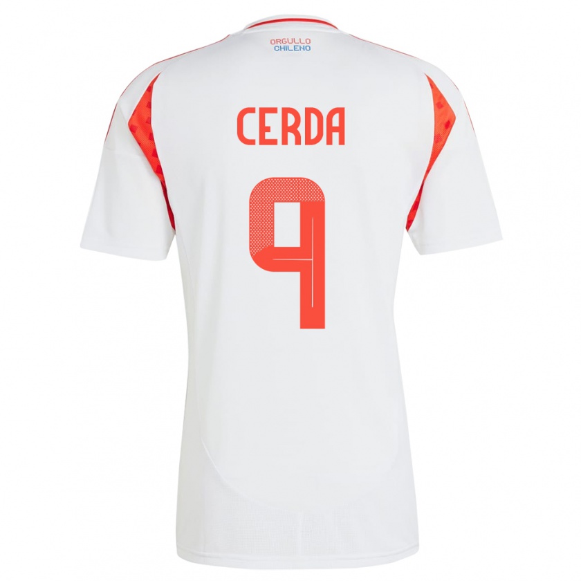 Kandiny Gyermek Chile Axel Cerda #9 Fehér Idegenbeli Jersey 24-26 Mez Póló Ing