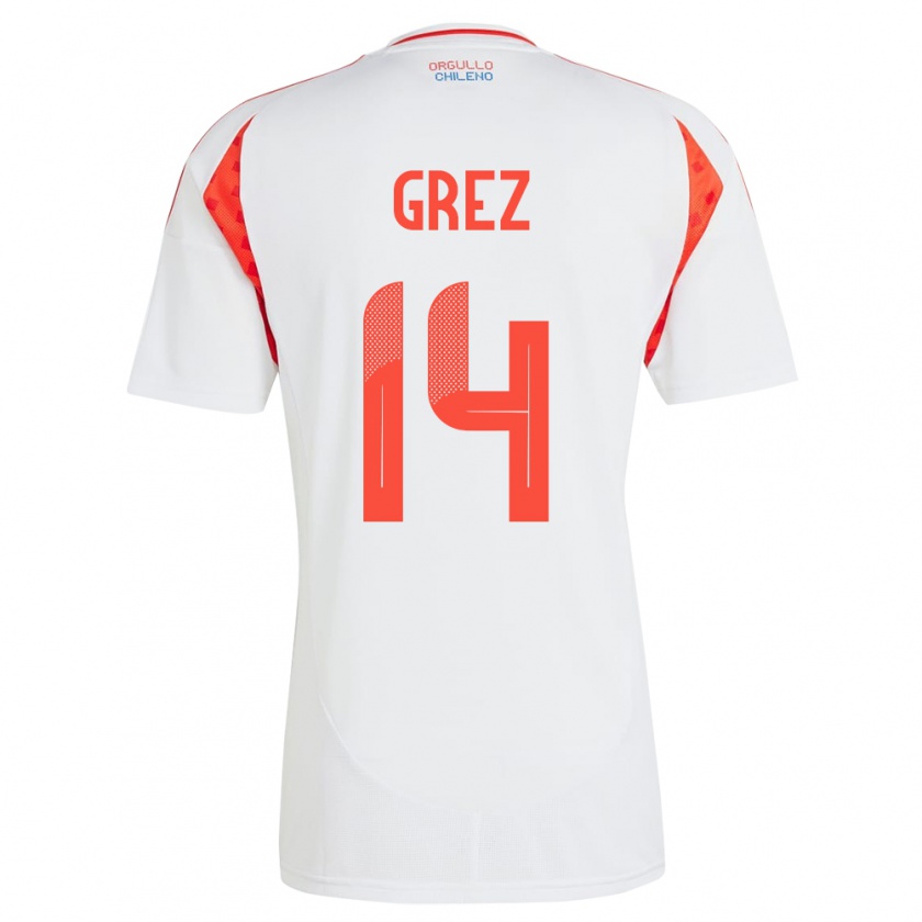 Kandiny Gyermek Chile Javiera Grez #14 Fehér Idegenbeli Jersey 24-26 Mez Póló Ing