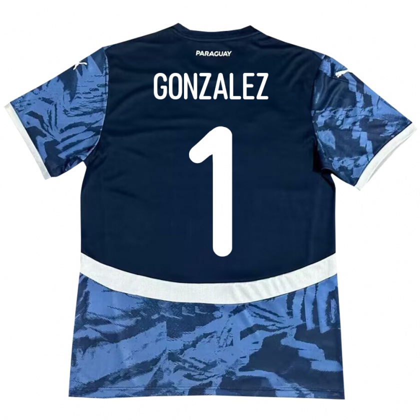 Kandiny Gyermek Paraguay Ángel González #1 Kék Idegenbeli Jersey 24-26 Mez Póló Ing