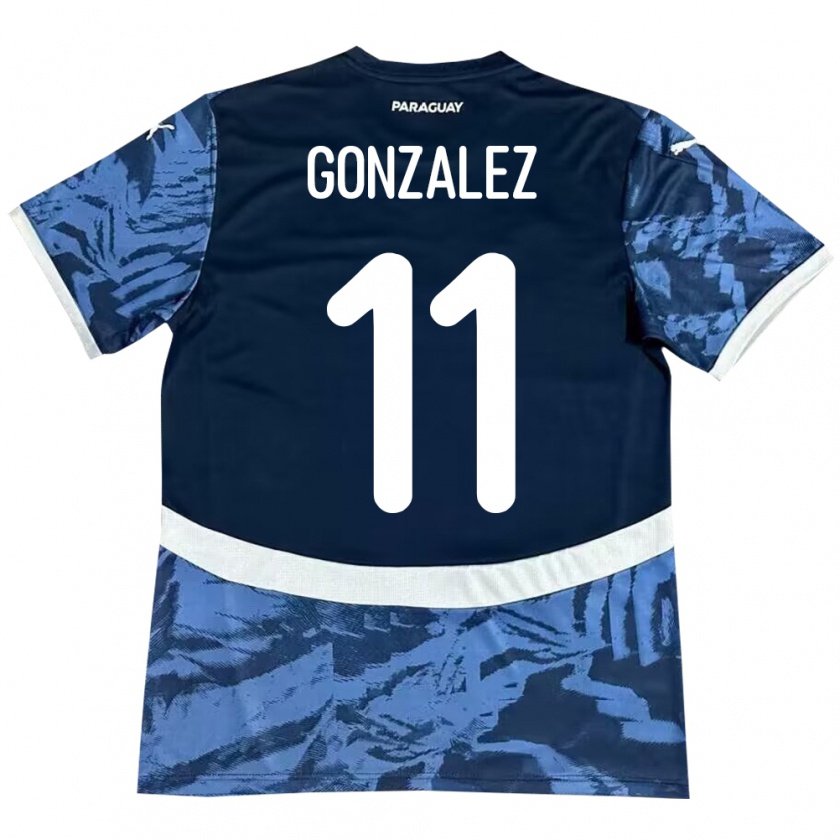 Kandiny Gyermek Paraguay Enso González #11 Kék Idegenbeli Jersey 24-26 Mez Póló Ing