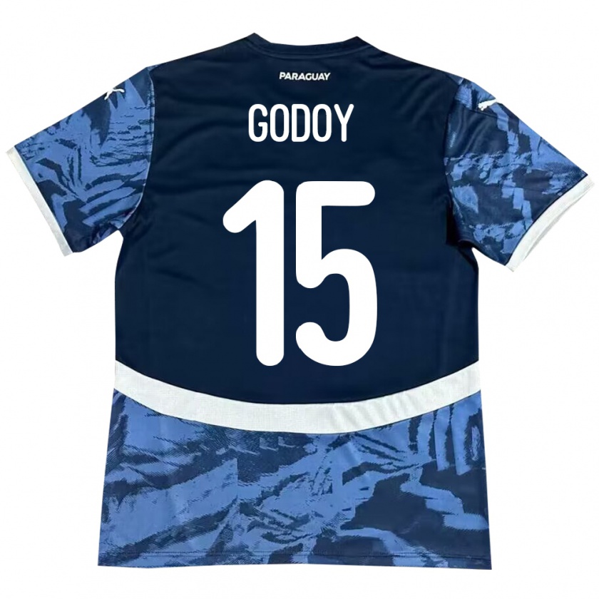 Kandiny Gyermek Paraguay Fanny Godoy #15 Kék Idegenbeli Jersey 24-26 Mez Póló Ing