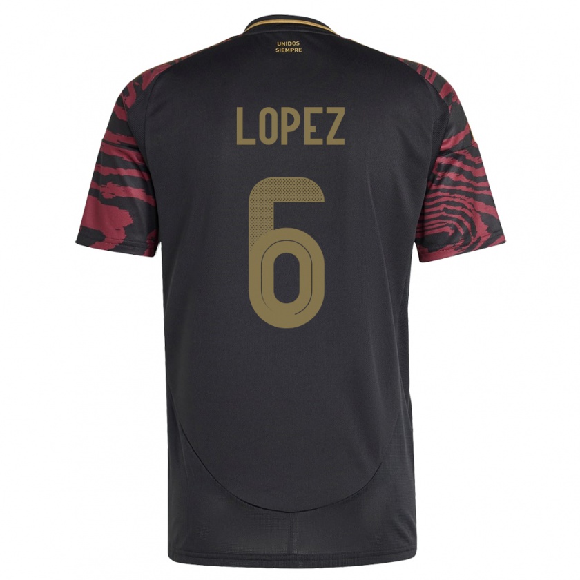 Kandiny Gyermek Peru Marcos López #6 Fekete Idegenbeli Jersey 24-26 Mez Póló Ing