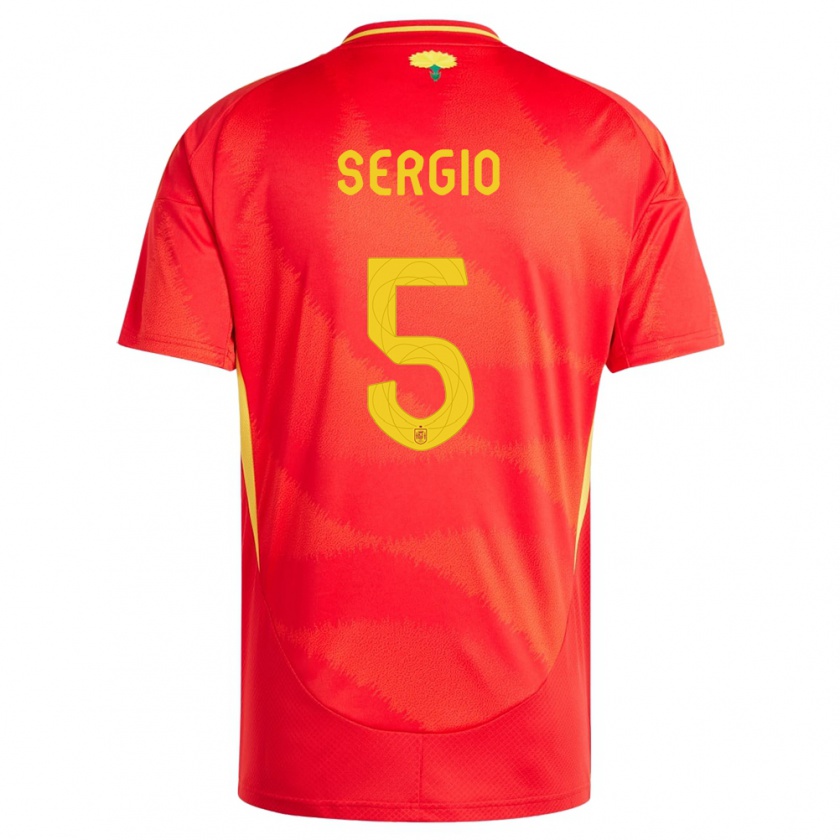 Kandiny Férfi Spanyolország Sergio Busquets #5 Piros Hazai Jersey 24-26 Mez Póló Ing