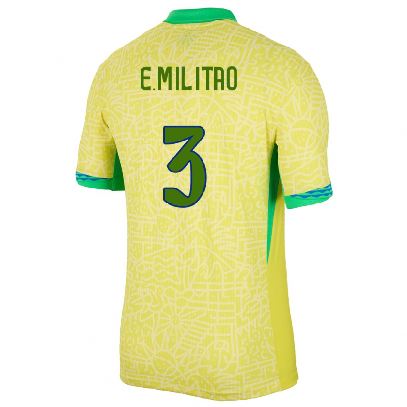 Kandiny Férfi Brazília Eder Militao #3 Sárga Hazai Jersey 24-26 Mez Póló Ing