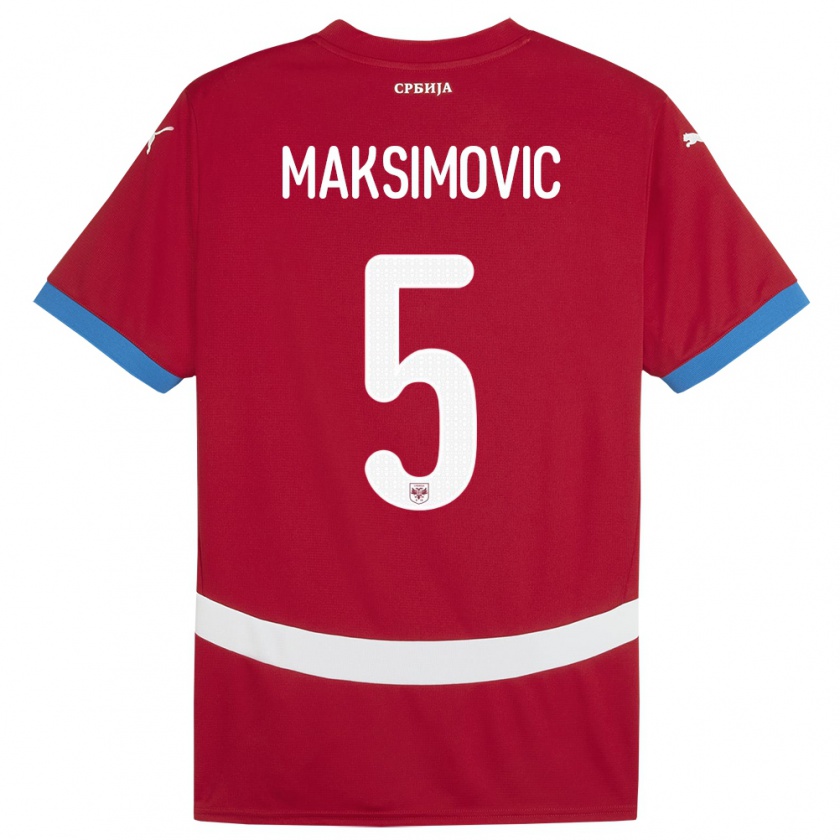 Kandiny Férfi Szerbia Nemanja Maksimovic #5 Piros Hazai Jersey 24-26 Mez Póló Ing