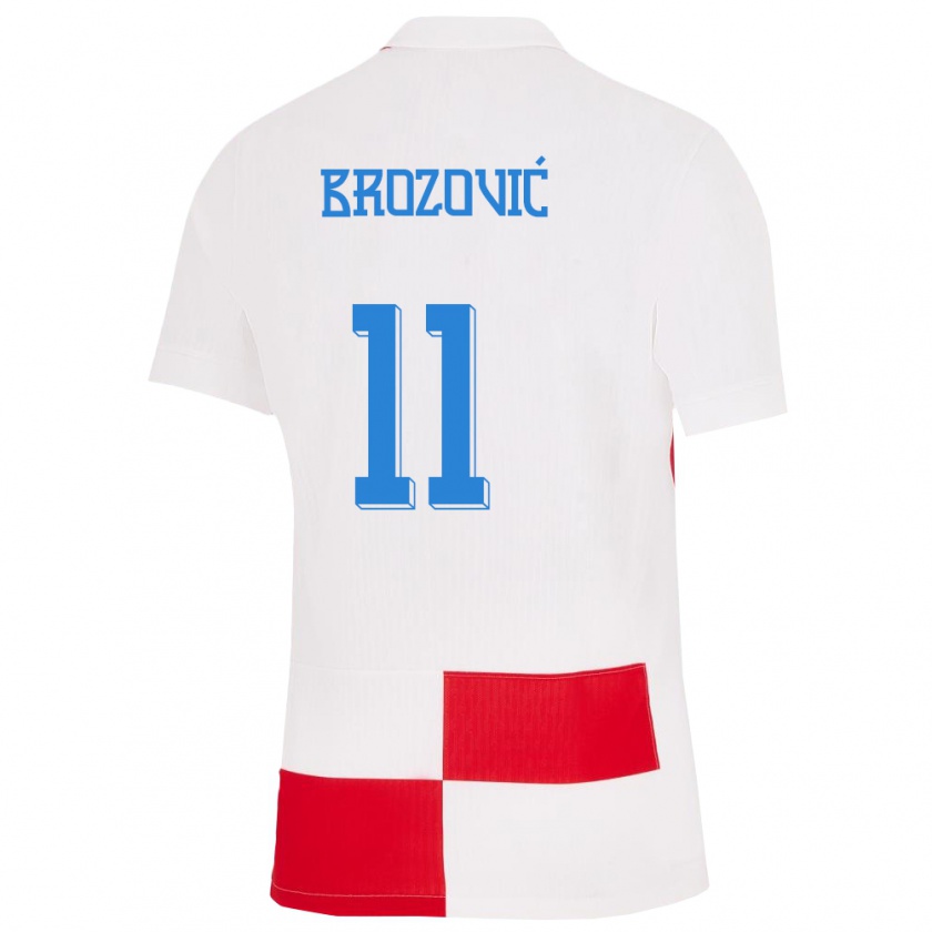 Kandiny Férfi Horvátország Marcelo Brozovic #11 Fehér Piros Hazai Jersey 24-26 Mez Póló Ing